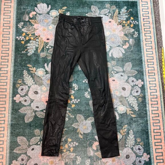 J Brand Jeans Womens 26 Black Dyed Stretch Lamb Leather Skinny High Rise Pants - Picture 6 of 16